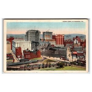 Vintage Pittsburgh PA Downtown Cityscape Postcard William Penn Hotel L. Robbins